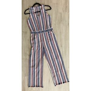 DREW small cotton striped pant suit romper jumpsuit with fridge bottom